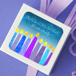 Hanukkah Blue Boho Candles Türkis Peace Liebe Quadratischer Aufkleber