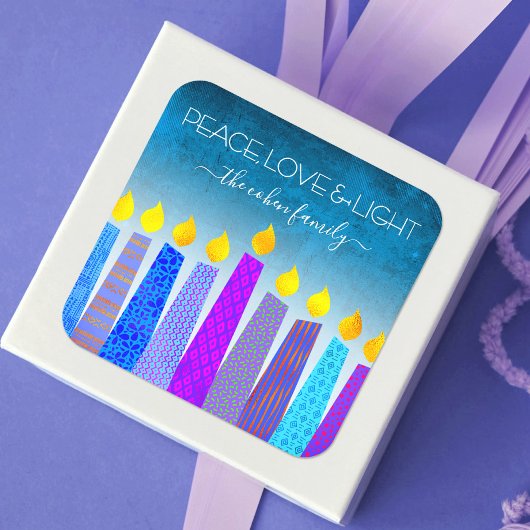 Hanukkah Blue Boho Candles Türkis Peace Liebe Quadratischer Aufkleber