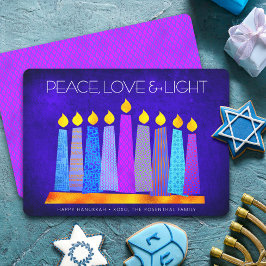 Hanukkah Blue Boho Muster Candle Peace Liebe Light Feiertagskarte