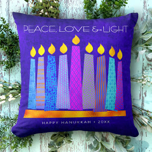 Hanukkah Blue Boho Muster Candle Peace Liebe Light Kissen