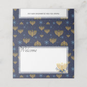Hanukkah Blue & Gold Menorah Muster Navy Blue Platzkarte (Außenseite Aufgefaltet)
