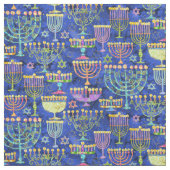 Hanukkah Blue Gold Menorah Star von David Pattern Stoff (Muster)