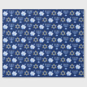 Hanukkah Blue Menorah Dreidel Pattern Chanukah Geschenkpapier (Flach)