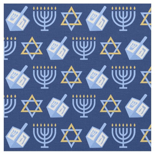 Hanukkah Blue Menorah Dreidel Pattern Chanukah Stoff (Nahaufnahme)