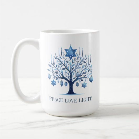 Hanukkah Blue Menorah Tree mit Star von David Kaffeetasse (Links)