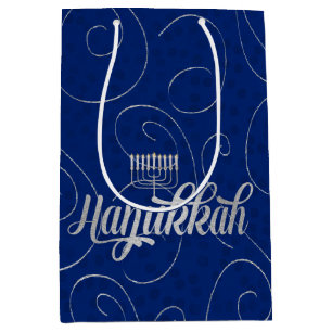 Hanukkah Blue und Silver Wirbel Mittlere Geschenktüte