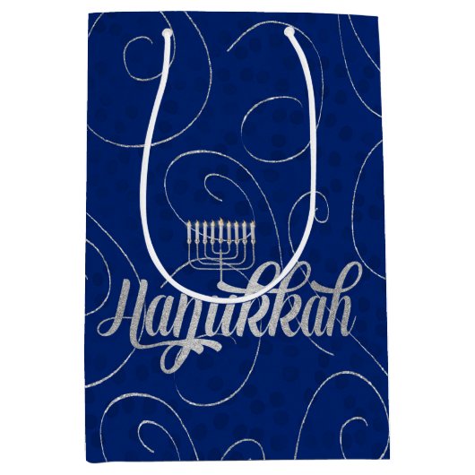 Hanukkah Blue und Silver Wirbel Mittlere Geschenktüte (Vorderseite)