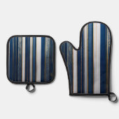 Hanukkah Blues Stripes Blue White Ofenhandschuh & Topflappen-Set (Vorderseite)