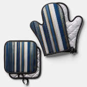 Hanukkah Blues Stripes Blue White Ofenhandschuh & Topflappen-Set (Vorderseite/Rückseite)