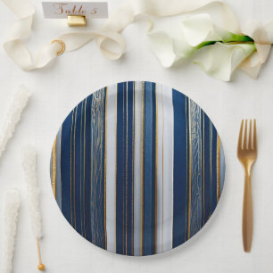 Hanukkah Blues Stripes Blue White Pappteller