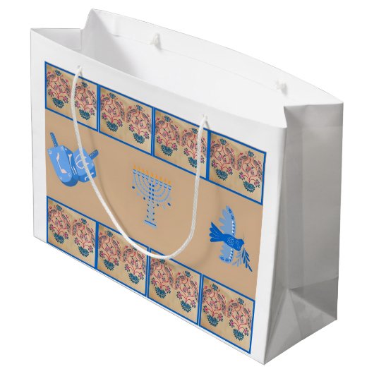 Hanukkah Blume Geschenktasche Große Geschenktüte (Rückseite Schrägansicht)