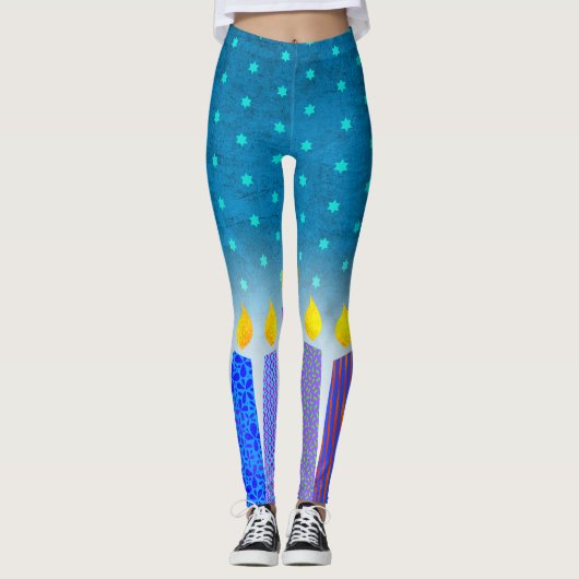 Hanukkah Boho Candles Turquoise Star von David Aqu Leggings (Vorderseite)
