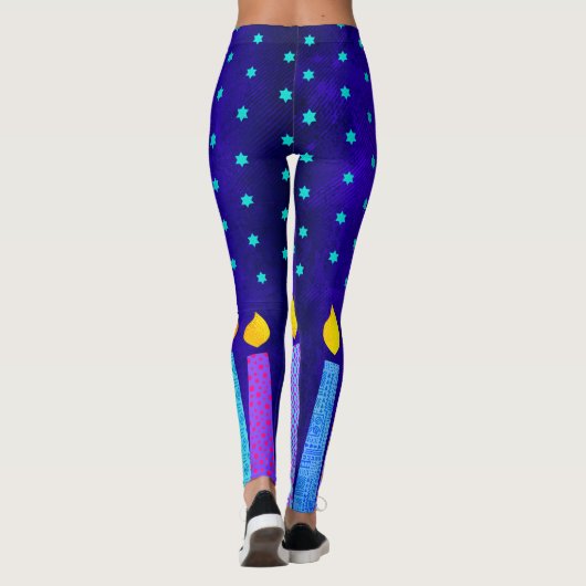 Hanukkah Boho Candles Turquoise Star von David Blu Leggings (Rückseite)