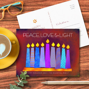 Hanukkah Boho Muster Kerzen Roter Frieden Liebe Li Feiertagspostkarte