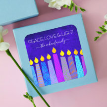 Hanukkah Bold Candles Blue Peace Liebe Light Name