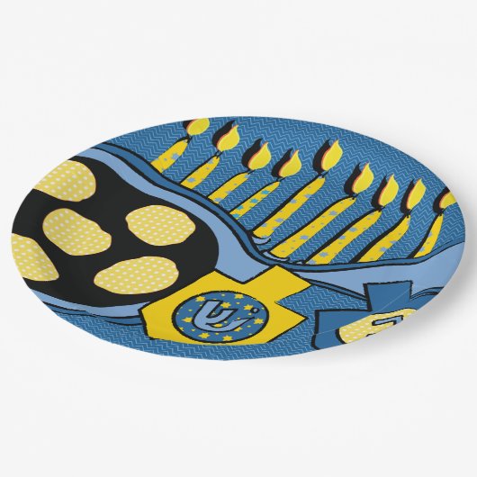 Hanukkah Bratriegel Papierplatte Pappteller (Schrägansicht)