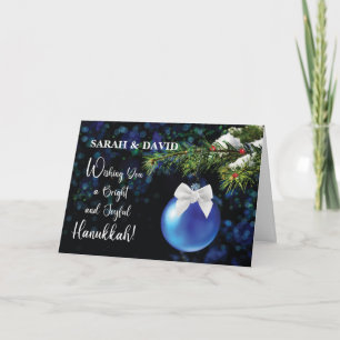 Hanukkah Bright und Joyful Blue Ornament on Bough Karte