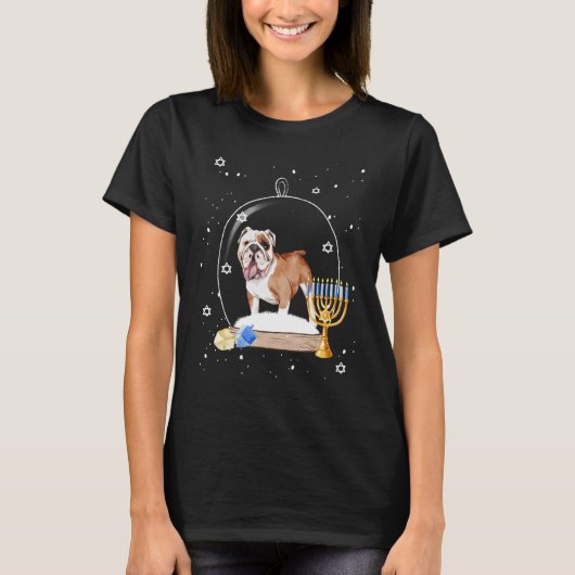Hanukkah British Bulldog Dog Snow Globe Pajama T-Shirt (Vorderseite)