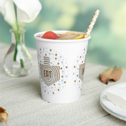 Hanukkah Brown Blue Swirl 8 oz. Pappbecher (In Situ)