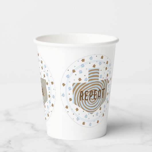 Hanukkah Brown Blue Swirl 8 oz. Pappbecher (Rückseite)