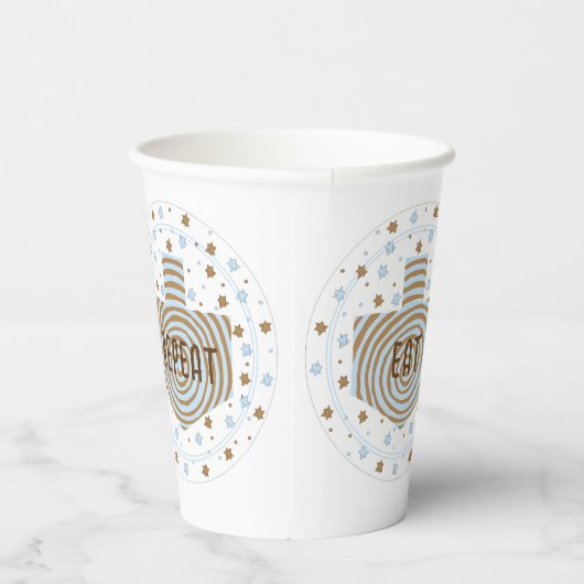 Hanukkah Brown Blue Swirl 8 oz. Pappbecher (Rechts)
