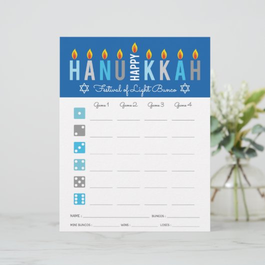 Hanukkah Bunco Party Game Score Card (Stehend Vorderseite)