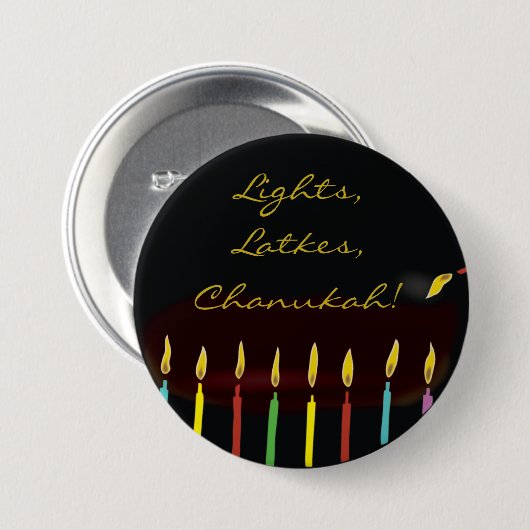Hanukkah Button, Lichter, Latkes, Chanukah! Button (Vorne & Hinten)