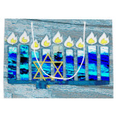 Hanukkah Candles mit Gold Star von David Große Geschenktüte (Rückseite)