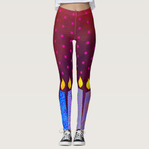 Hanukkah Candles Pink Star von David Pattern auf R Leggings