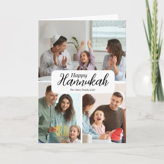 Hanukkah Card 3 Foto Collage Urlaub Segen Karte (Vorderseite)