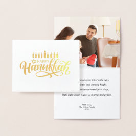 Hanukkah Card Family Foto Urlaub Segen Gold Folienkarte