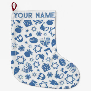 Hanukkah Chanukah Blau Moderne Weihnachten Jüdisch Großer Weihnachtsstrumpf