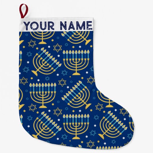 Hanukkah Chanukah Blue Moderne Weihnachten Juden Großer Weihnachtsstrumpf (Vorderseite)
