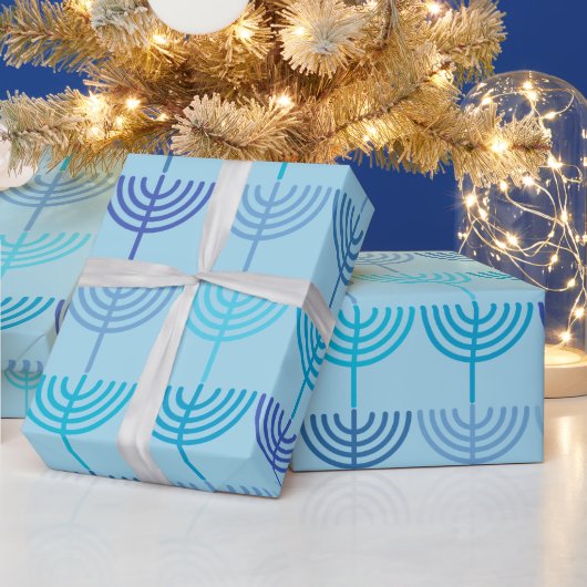 Hanukkah Chanukah Chanukkiah Menorah Muster Blue Geschenkpapier (Feiertage)