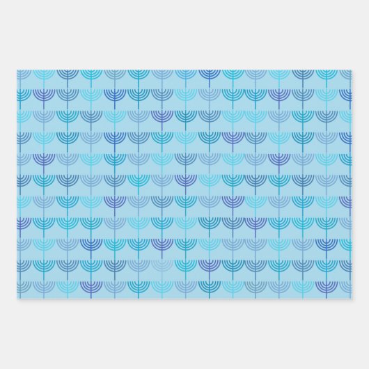 Hanukkah Chanukah Chanukkiah Menorah Muster Blue Geschenkpapier Set (Vorderseite 2)