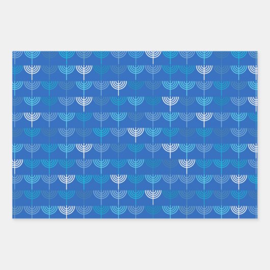 Hanukkah Chanukah Chanukkiah Menorah Muster Blue Geschenkpapier Set (Vorderseite)