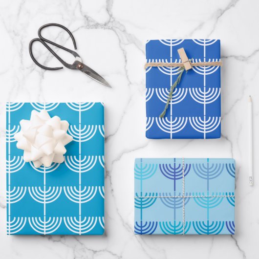 Hanukkah Chanukah Chanukkiah Menorah Pattern Geschenkpapier Set (Vorderseite)