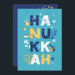HANUKKAH Chanukah Menorah Dreidel Greeting Card<br><div class="desc">Unsere Hanukkah Grußkarte mit einem dreidel, menorah, gelly donut und jüdischen Stars von David ist eine schöne, lustige Art, Familie und Freunden ein Happy Hanukkah im Stil zu wünschen. . Personalisieren Sie mit Ihrem persönlichen Gruß auf der Rückseite, um es wirklich eine Art zu machen. Anfragen: Nachricht oder E-Mail bestdressedbread@gmail.com...</div>