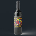 Hanukkah Chanukah Menorah Dreidel jüdische Symbole Weinetikett<br><div class="desc">Hanukkah / Chanukah farbenfrohe moderne geometrische Muster CUSTOM Weinetikett. Menorah, Dreidel, Donuts, Stars & Olivenöl... Sie sind alle hier. Hebräisch & jüdisch Hanukkah Symbole Space, um Ihren Namen hinzuzufügen. Alles Gute wünscht Hanukkah. Dieses hochklassige, schöne, aussehen, ist eine großartige Möglichkeit, um Freunden, Familie und Kunden, eine sehr glückliche Hanukkah/Chanukah zu...</div>