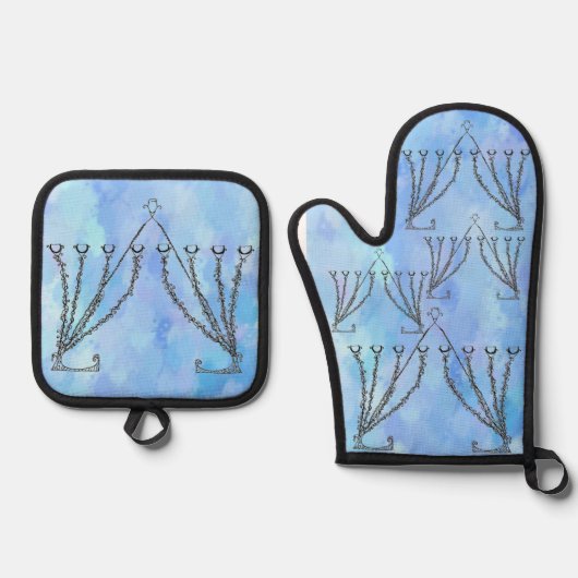 Hanukkah Chanukah Menorah Ofenhandschuh & Topflappen-Set (Vorderseite)