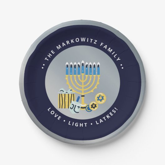 Hanukkah Chanukah Personalisiert Menorah Dreidel Pappteller (Vorderseite)