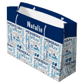 Hanukkah Chanukah Word Art Personalisierter Name Große Geschenktüte (Rückseite Schrägansicht)