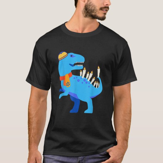 Hanukkah Chanukkah Blue Dinosaur Menorasaurus T-Shirt (Vorderseite)