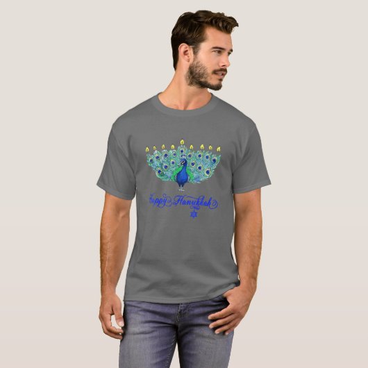 Hanukkah Christmas Peacock Menorah Chanukah Jewish T-Shirt (Vorne ganz)