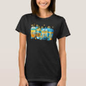 Hanukkah Coffee Cups Jewish Latte Dreidel Menorah T-Shirt (Vorderseite)