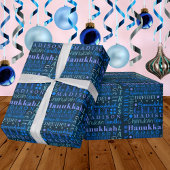 Hanukkah Collage Dark Blue Coole Niedliche Kinder Geschenkpapier