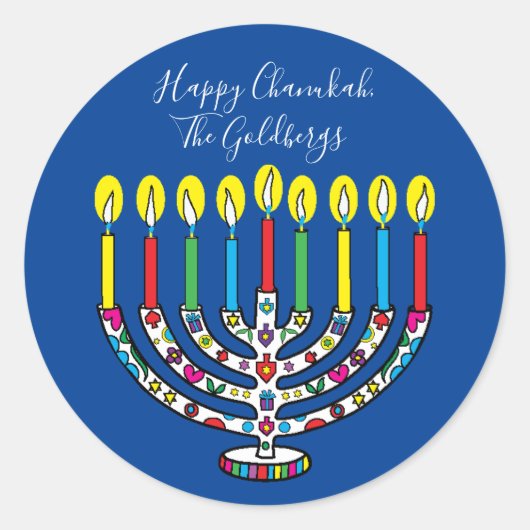 Hanukkah Colorful Menorah Hanukiah Runder Aufkleber (Vorderseite)