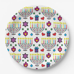 Hanukkah Colorful Menorahs Pappteller