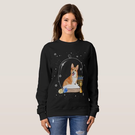 Hanukkah Corgi Dog Snow Globe Pajama Sweatshirt (Vorne ganz)