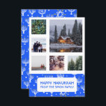 HANUKKAH CUSTOM FOTO Menorahs Stars Holiday Card<br><div class="desc">Passen Sie diese Flachkarte an, indem Sie auf der Vorder- oder Rückseite Ihre eigenen Fotos und Texte hinzufügen. Vor den Fotos gibt es ein Raster, das es einfacher macht, Fotos jeder Größe, die Sie haben, zu verwenden und sie in quadratischer Form aufgereiht und behalten. Sie können das Raster löschen oder...</div>